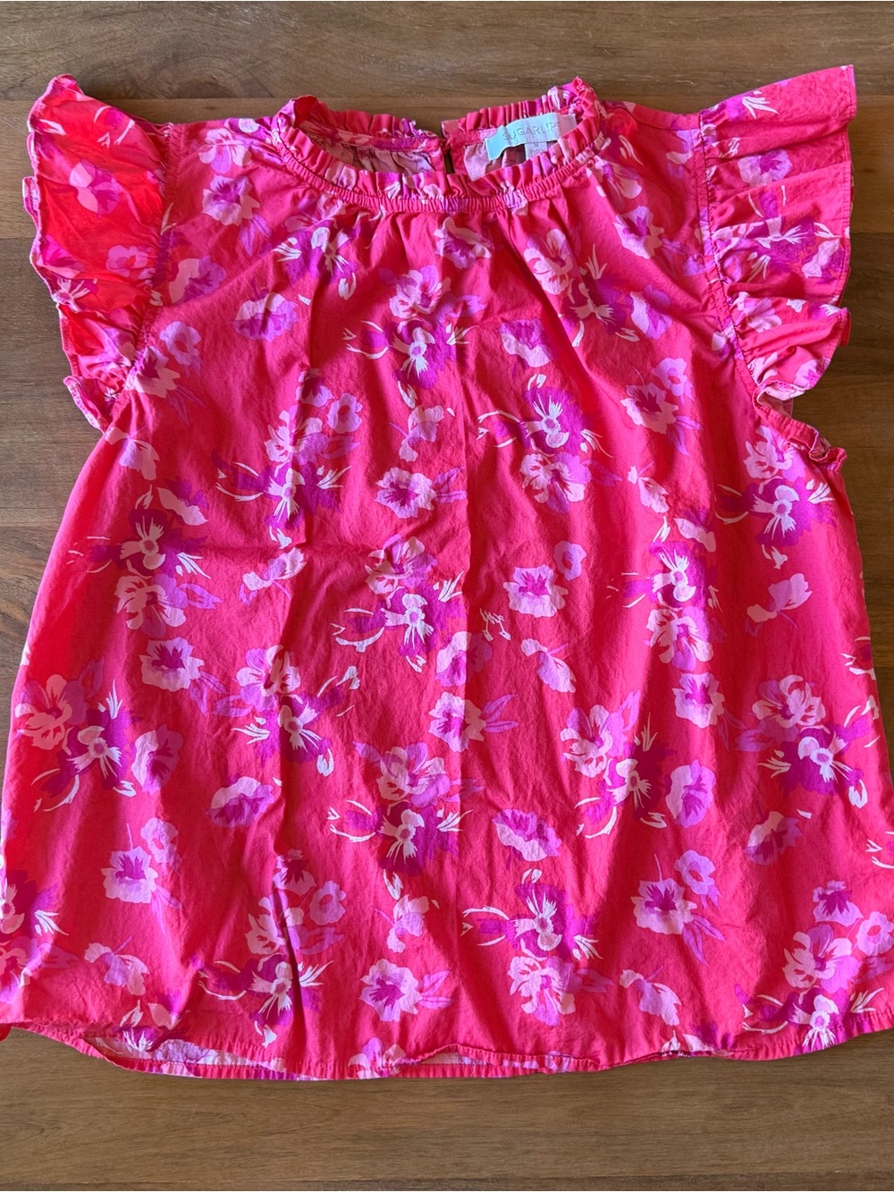 Sugarlips Pink Floral Ruffle Sleeve Blouse - women’s medium